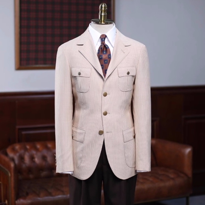 Classical Beige Notched Lapel Prom Suits For Men-BMbridal