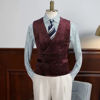 Handsome Burgundy Notched Lapel Three Pieces Velvet Prom Suits-BMbridal
