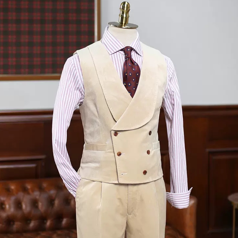 Special Light Khaki Notched Lapel Three Pieces Velvet Prom Suits-BMbridal