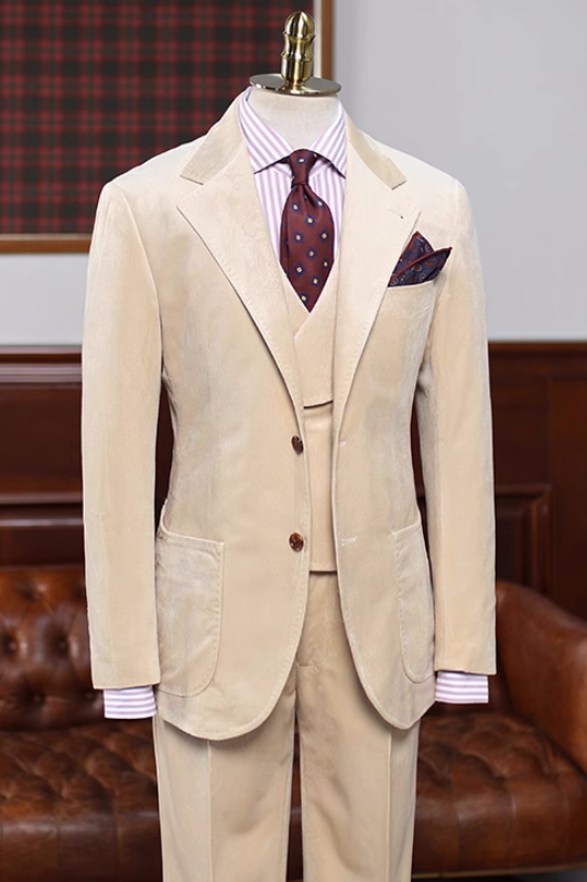 Special Light Khaki Notched Lapel Three Pieces Velvet Prom Suits-BMbridal