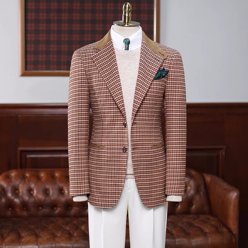 Chic Brown Plaid Notched Lapel Prom Suits For Men-BMbridal