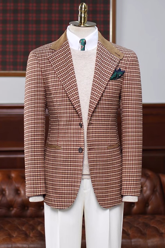 Chic Brown Plaid Notched Lapel Prom Suits For Men-BMbridal