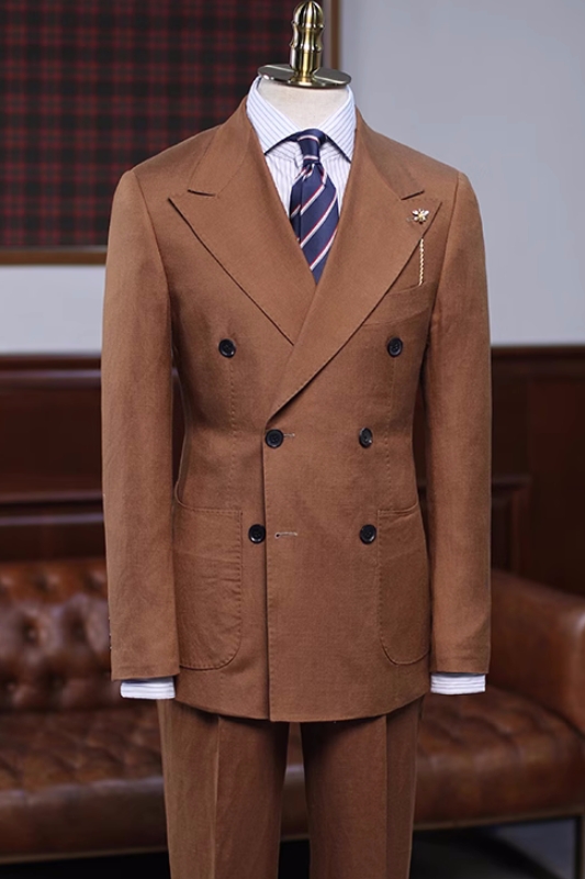 New Arrival Brown Peaked Lapel Double Breasted Prom Suits-BMbridal