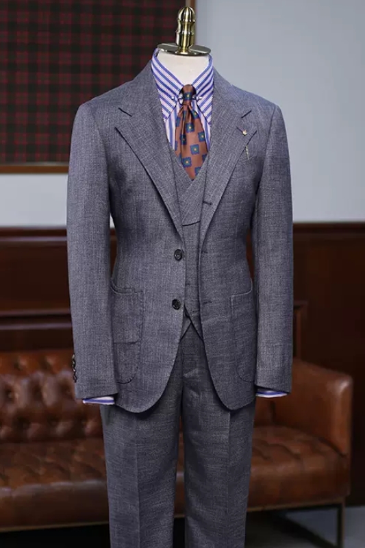 Bespoke Dark Gray Notched Lapel Three Pieces Business Suits-BMbridal