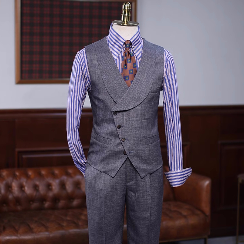 Bespoke Dark Gray Notched Lapel Three Pieces Business Suits-BMbridal