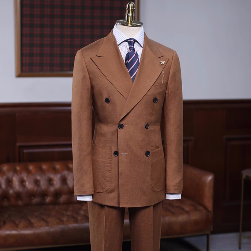 New Arrival Brown Peaked Lapel Double Breasted Prom Suits-BMbridal