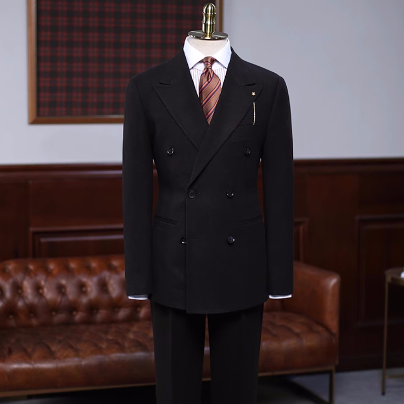 Formal Black Peaked Lapel Double Breasted Business Suits-BMbridal