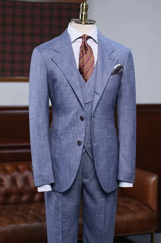 Chic Blue Notched Lapel Three Pieces Business Suits-BMbridal
