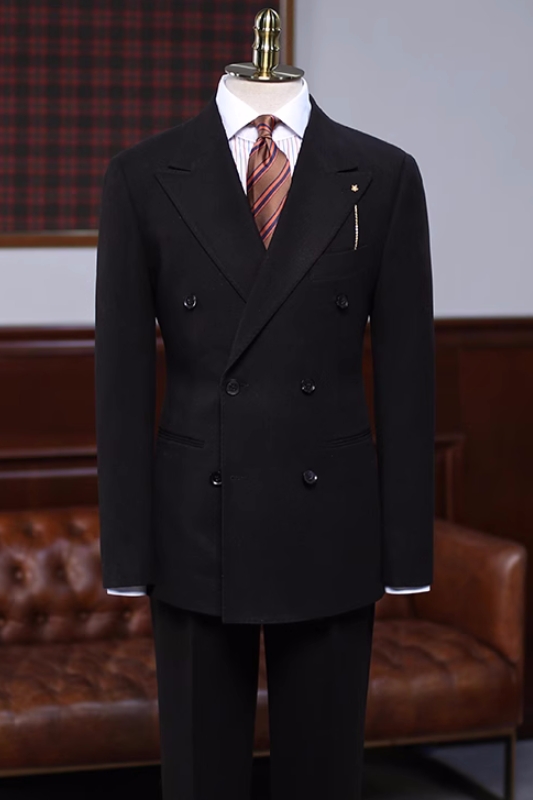 Formal Black Peaked Lapel Double Breasted Business Suits-BMbridal