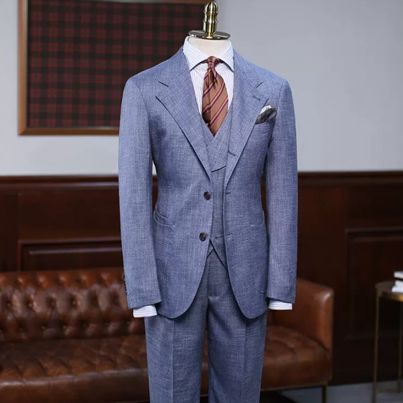 Chic Blue Notched Lapel Three Pieces Business Suits-BMbridal