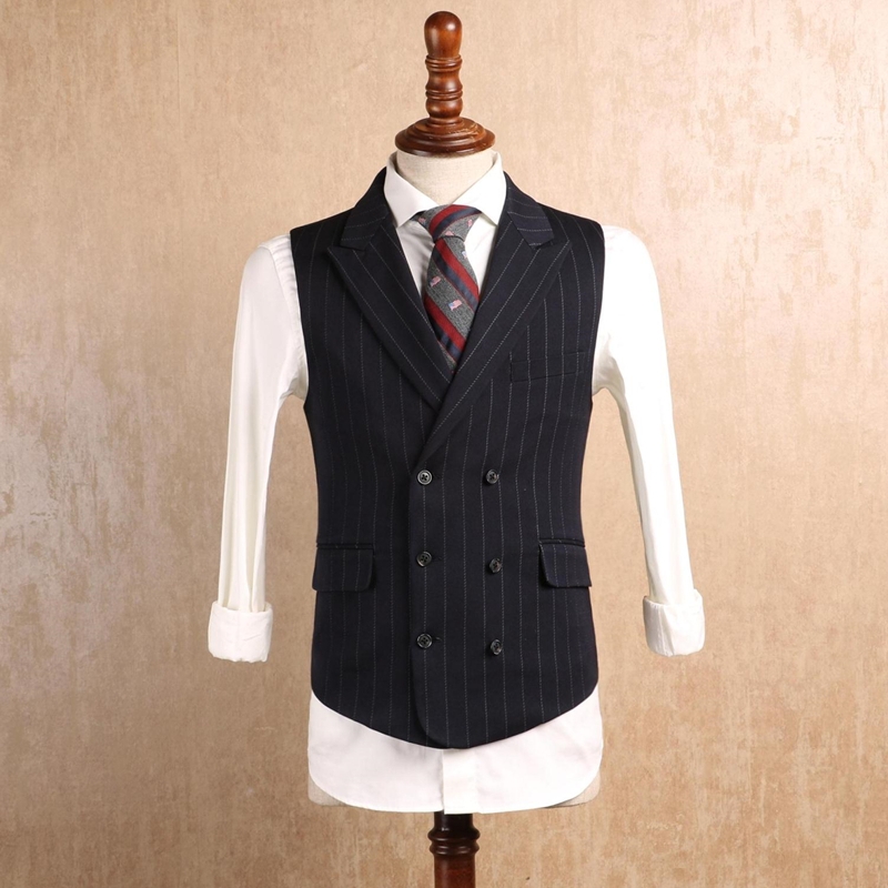 Gentle Black Striped Peaked Lapel Three Pieces Business Suits-BMbridal