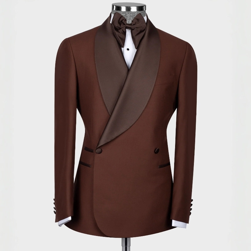 Classical Coffee Shawl Lapel Double Breasted Wedding Suits-BMbridal