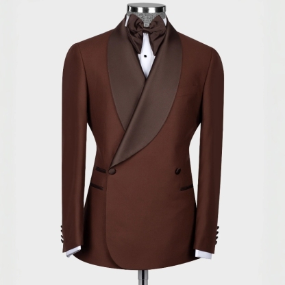 Classical Coffee Shawl Lapel Double Breasted Wedding Suits-BMbridal