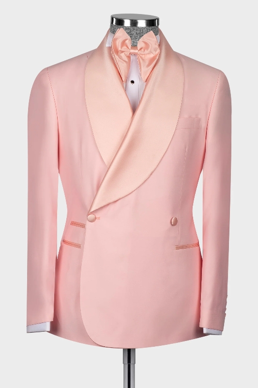 Elegant Candy Pink Shawl Lapel Double Breasted Wedding Suits-BMbridal