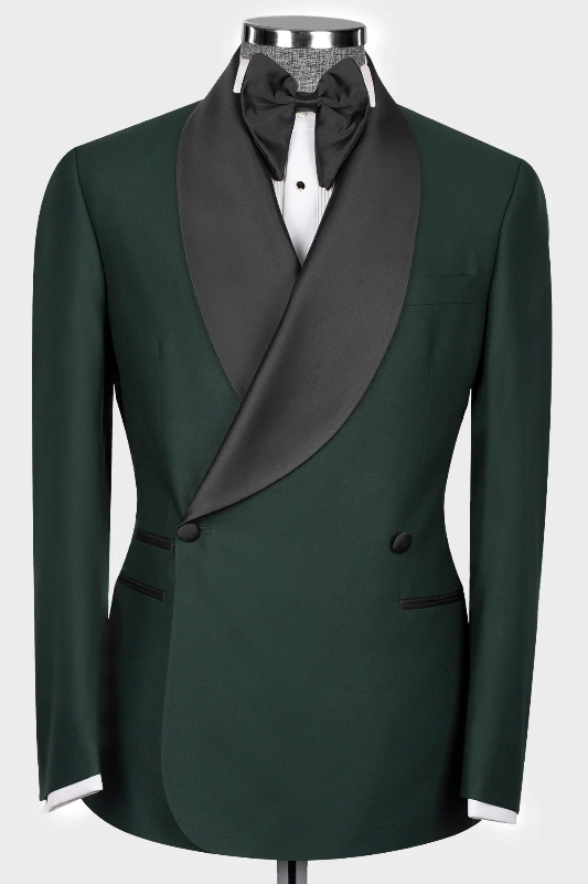 Decent Dark Green Shawl Lapel Double Breasted Wedding Suits-BMbridal