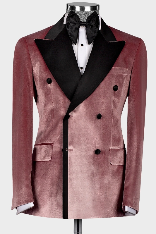Newest Dusty Pink Peaked Lapel Double Breasted Velvet Prom Suits-BMbridal