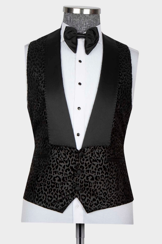 Classical Black Jacquard Peaked Lapel Three Pieces Prom Suits-BMbridal