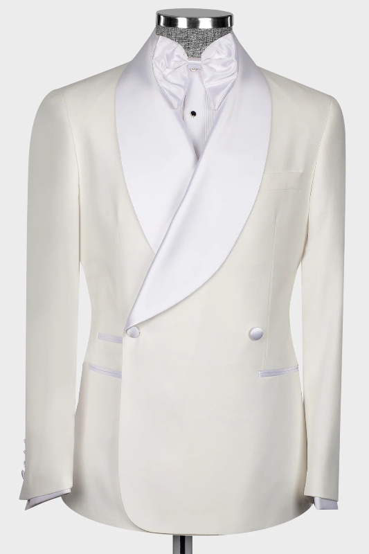 Fancy Off White Shawl Lapel Double Breasted Wedding Suits-BMbridal