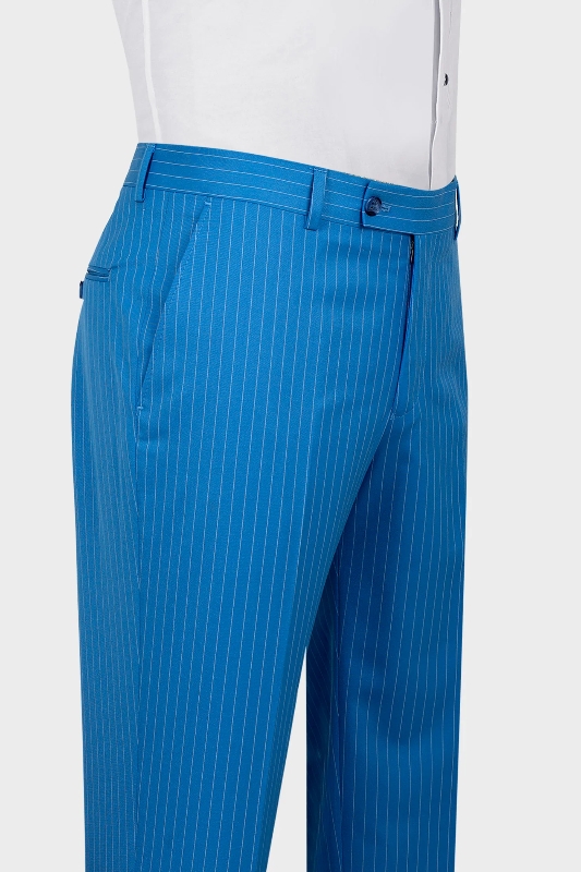 Generous Blue Striped Peaked Lapel Bespoke Prom Suits-BMbridal