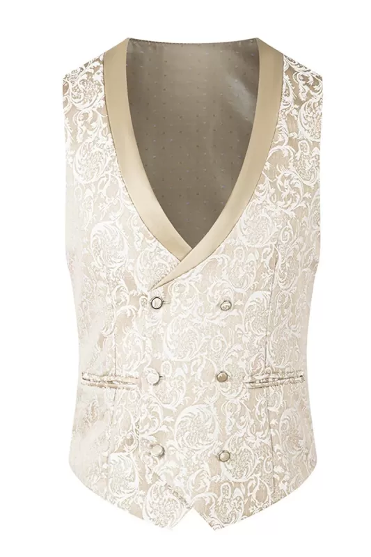 Chic Champagne Jacquard Shawl Lapel Three Pieces Wedding Suits-BMbridal