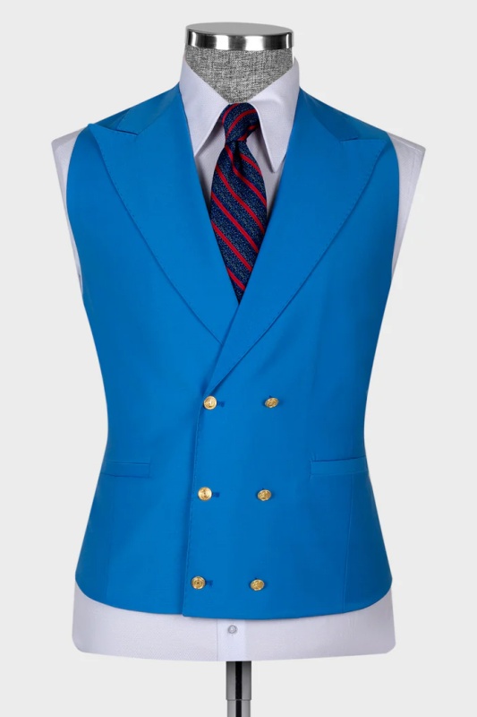 Ocean Blue Peaked Lapel Three Pieces Wedding Men Suits-BMbridal