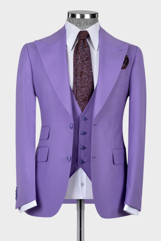 Light Purple Peaked Lapel Three Pieces Wedding Men Suits-BMbridal