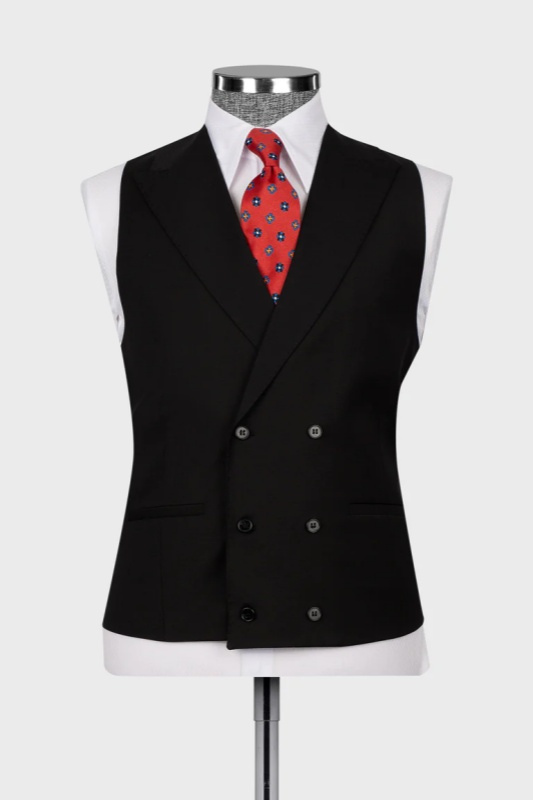 Black Peaked Lapel Three Pieces Business Men Suits-BMbridal