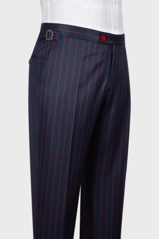 Dark Blue Striped Peaked Lapel Three Pieces Business Men Suits-BMbridal