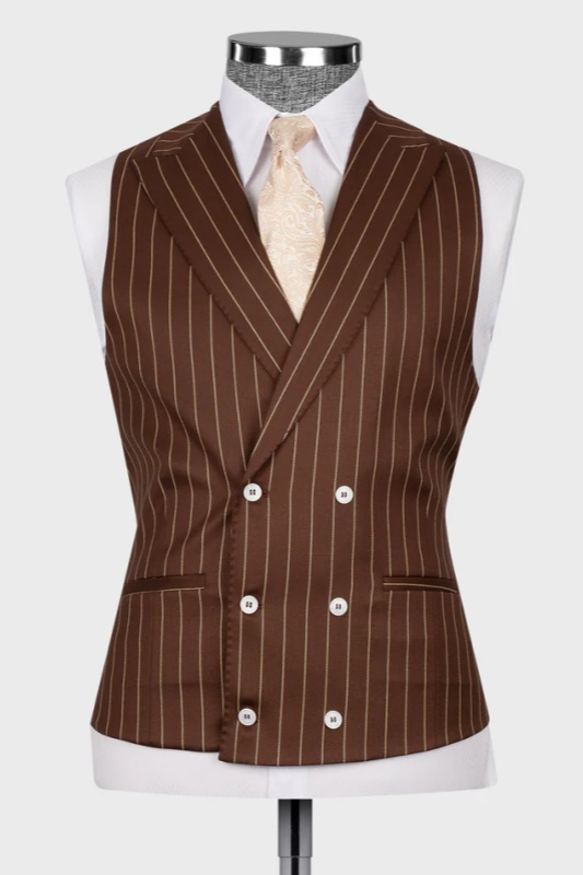 Brown Striped Peaked Lapel Three Pieces Business Men Suits-BMbridal