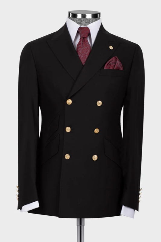 Black Peaked Lapel Double Breasted Business Men Suits-BMbridal