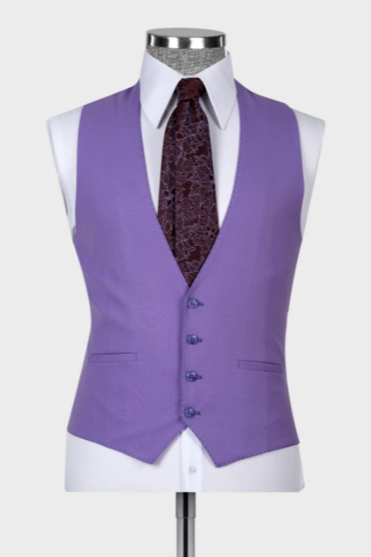 Light Purple Peaked Lapel Three Pieces Wedding Men Suits-BMbridal