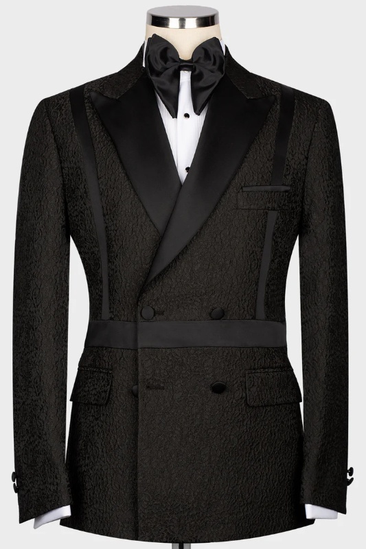 Chic Black Peaked Lapel Double Breasted Wedding Men Suits-BMbridal