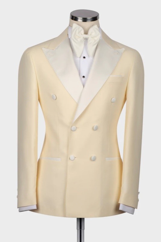 Champagne Peaked Lapel Double Breasted Wedding Suits Two Pieces Blazer Party Singer Groom-BMbridal
