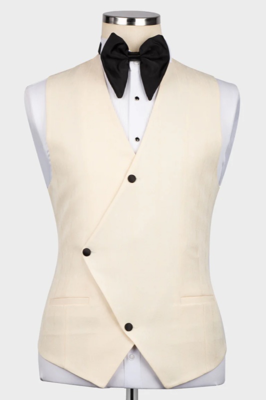Champagne Three Pieces Wedding Suits With Black Notched Lapel Wedding Party Groom Blazer Vest Pants-BMbridal