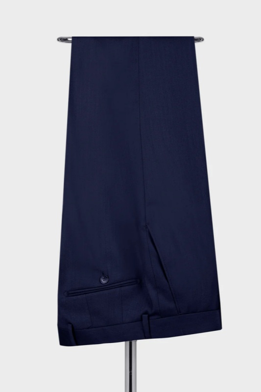 Dark Navy Peaked Lapel Three Pieces Business Men Suits-BMbridal