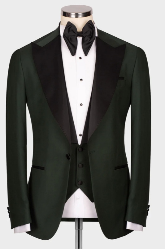 Dark Green Peaked Lapel Three Pieces Business Men Suits-BMbridal