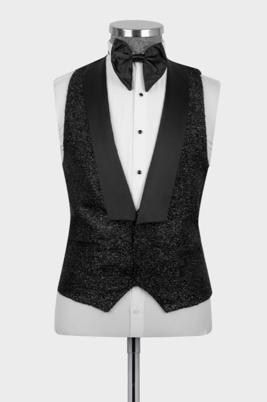 Black Sequins Peaked Lapel Three Pieces Prom Suits For Men-BMbridal