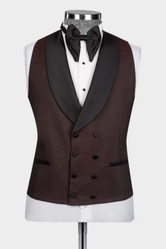 Brown Shawl Lapel Three Pieces Wedding Men Suits-BMbridal