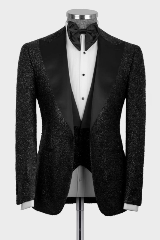 Black Sequins Peaked Lapel Three Pieces Prom Suits For Men-BMbridal