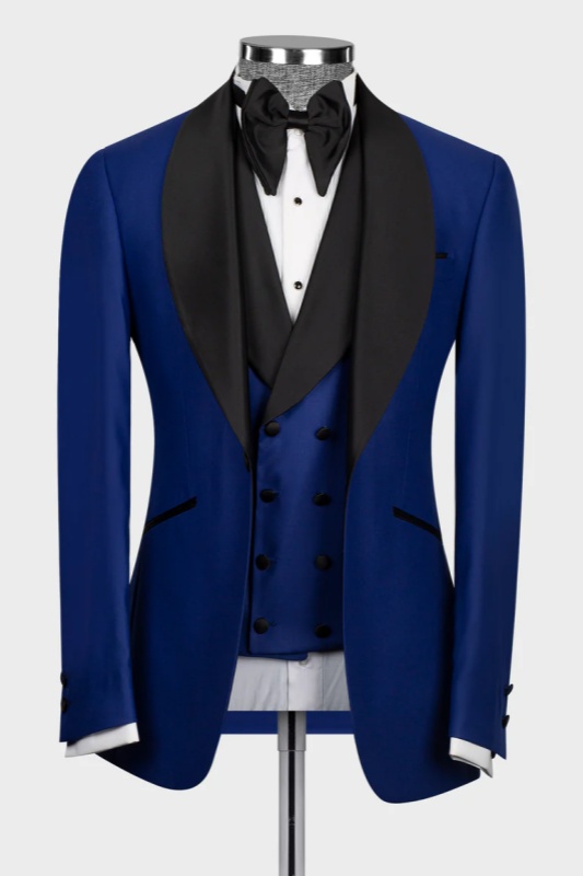 Royal Blue Shawl Lapel Three Pieces Wedding Men Suits-BMbridal
