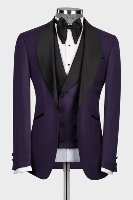 Purple Shawl Lapel Three Pieces Wedding Men Suits-BMbridal