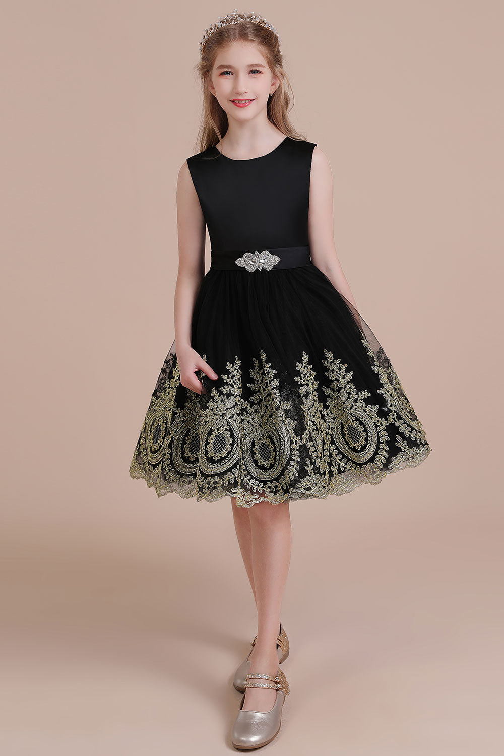 BMbridal A-Line Appliques Satin Tulle Flower Girl Dress Online-BMbridal