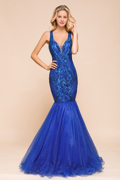 BMbridal Gorgeous Royal Blue Mermaid Prom Dress Long Sequins Evening Party Gowns Online