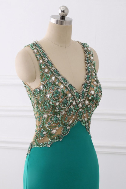 BMbridal Sexy V-Neck Appliques Mermaid Prom Dresses Sleeveless with Crystals On Sale