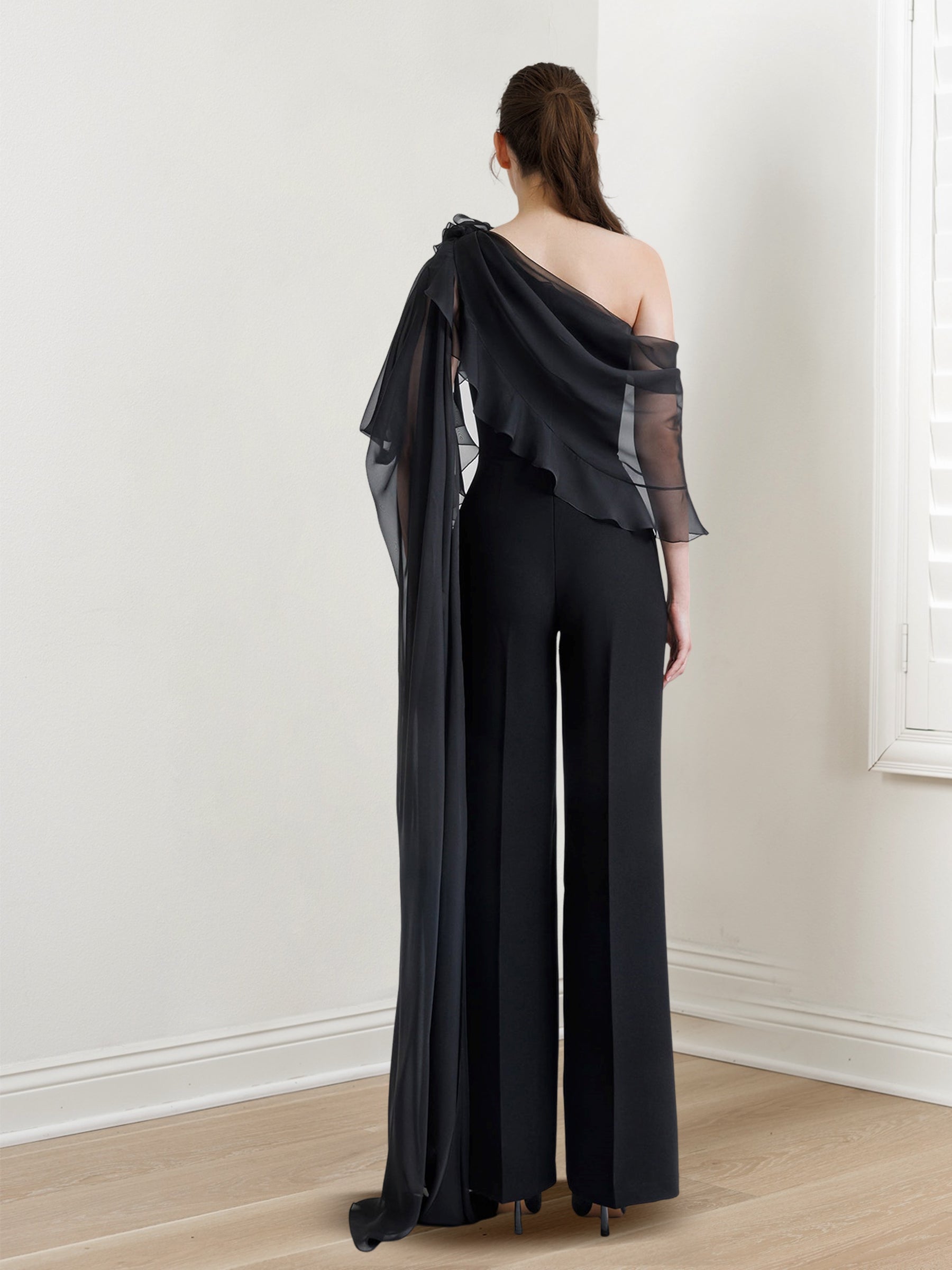 Chiffon One-Shoulder Jumpsuits with Half Sleeves for the Mother of the Bride-BMbridal