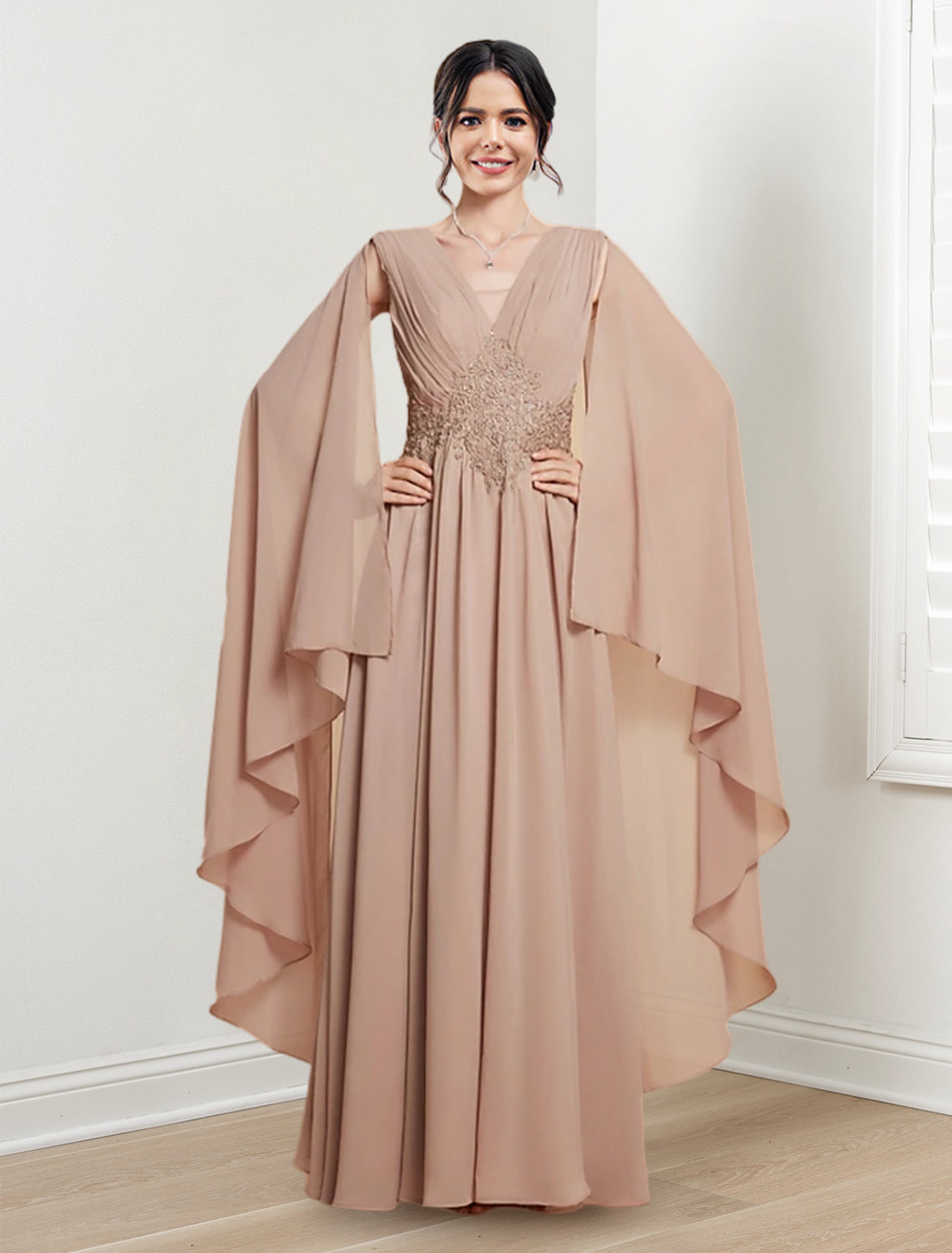 V-Neck A-Line Princess Floor-Length Dresses for the Mother of the Bride-BMbridal