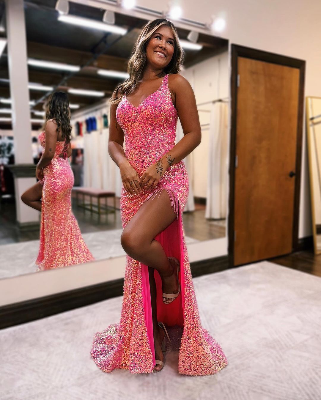 Bmbridal Sweetheart Split Front Mermaid Prom Dress With Sequins