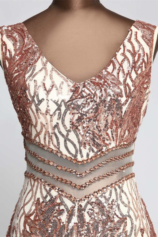 BMbridal Sparkly Sequined Sleeveless Mermaid Pink Long Prom Dresses with Beadings