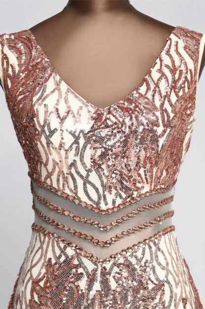 BMbridal Sparkly Sequined Sleeveless Mermaid Pink Long Prom Dresses with Beadings