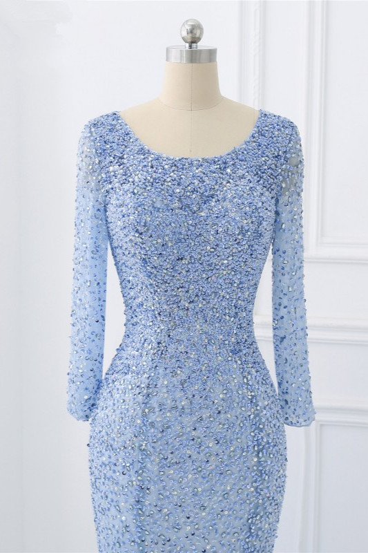 BMbridal Sparkly Sequined Jewel Mermaid Prom Dresses with Long Sleeves Online